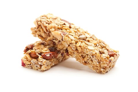Two nutritious granola bars isolated on white