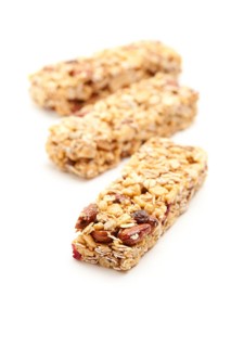 Three granola bars isolated on a white background