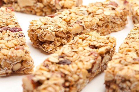 Several granola bars isolated on a white background