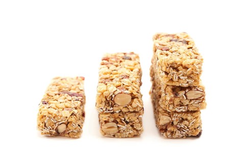 Stacked granola bars isolated on a white background