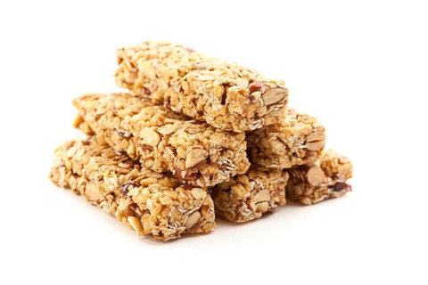 Stacked granola bars isolated on a white background