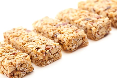 Row of several granola bars isolated on a white background