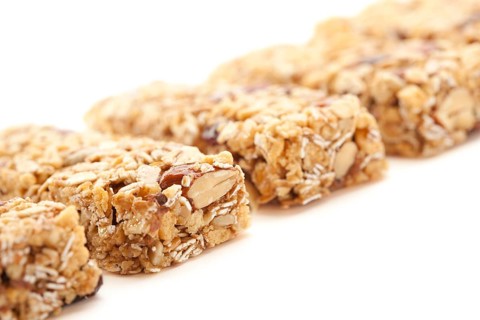 Row of several granola bars isolated on a white background