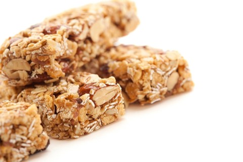 Several granola bars isolated on a white background