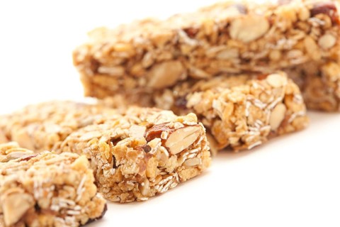 Several granola bars isolated on a white background
