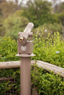 Public coin operated telescope and railing at wilderness overlook