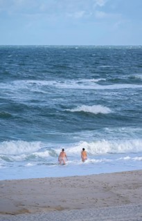 Nude bathers at a nudist beach