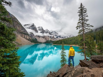 Young man looking at mountains