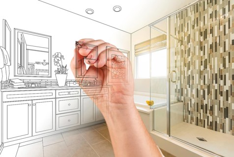 Hand drawing custom master bathroom with photo gradation