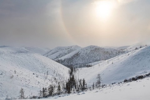 Snow covered mountain pass
