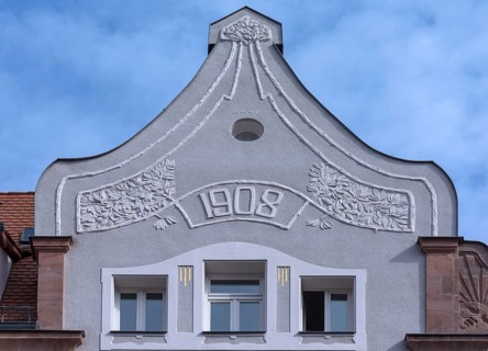 Art Nouveau relief on the gable of a residential house