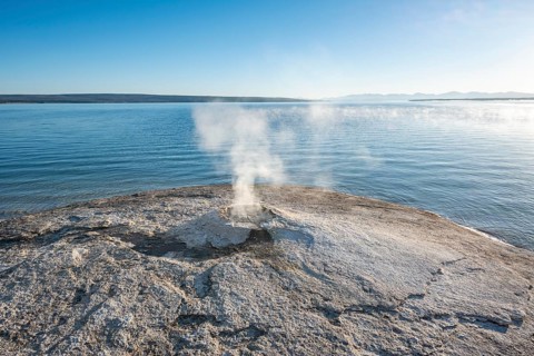 Steaming fumarole at the lake