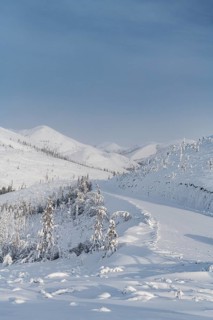 Snow covered mountain pass