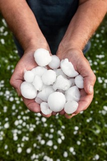 Golfball-sized hailstones in hands