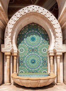 Ornate fountain with mosaic and ornament