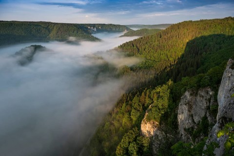 View from Eichfelsen with morning fog