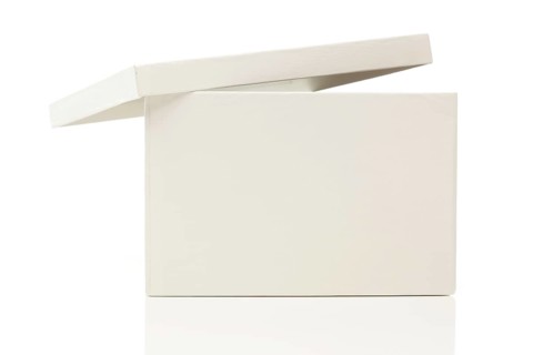 Blank white box with lid isolated on a white background ready for your own message