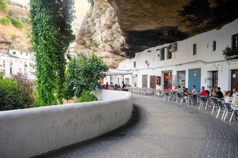 White washed houses built under the rock in Setenil de las Bodegas