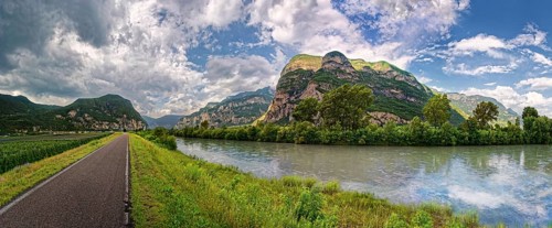 Adige Valley Cycle Path with River Adige near Cortina Sulla Strada Del Vino