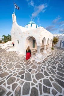 Tourist with red dress