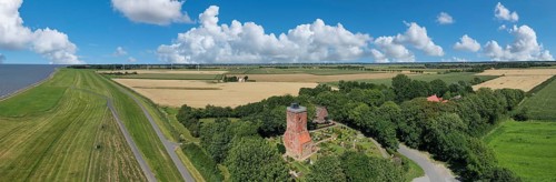 Panorama aerial view with the Ochsenturm as a remnant of the former medieval church