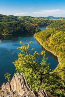 View from the buck rock to the Hohenwarte reservoir in autumn
