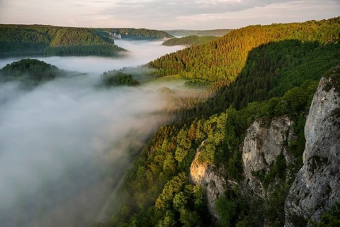 View from Eichfelsen with morning fog