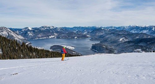 Young woman on ski tour
