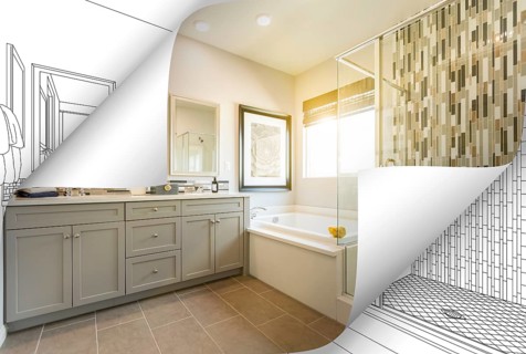 Master bathroom photo page corners flipping with drawing behind