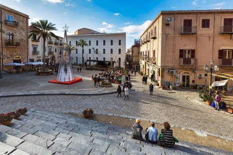 View of the cathedral square at Christmas time