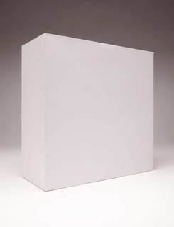 Blank white box isolated on a grey background ready for your own graphics