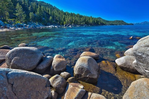 Beautiful clear water shoreline of lake tahoe