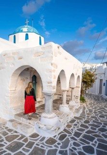 Tourist with red dress