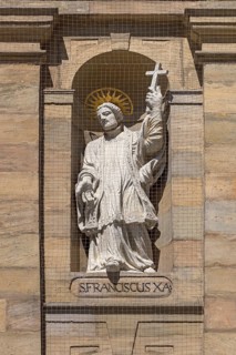 Sculpture of St. Francis on the main facade of the parish church of St.Martin