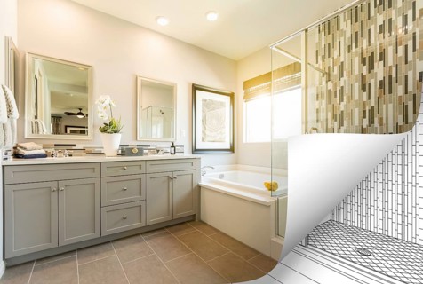 Master bathroom photo page corner flipping with drawing behind