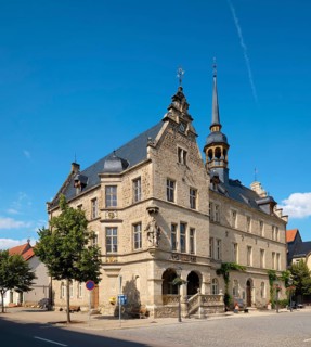 Town hall with statue of King Gustav Adolf of Sweden