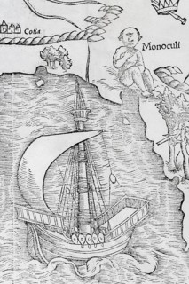 Sailing ship and one-eyed giant (Monoculi)