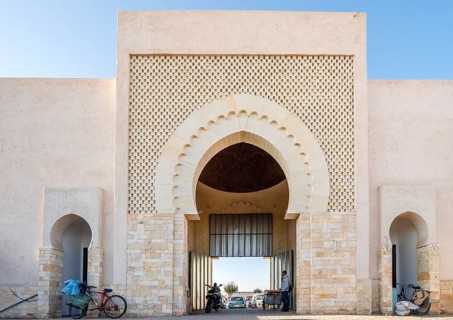 Modern entrance to traditional open air Agadir market
