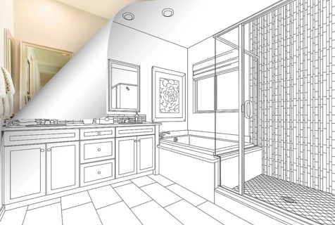 Master bathroom drawing page corner flipping with photo behind