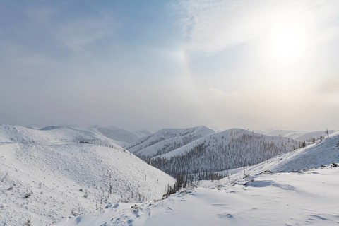 Snow covered mountain pass