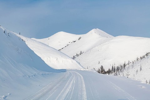 Snow covered mountain pass