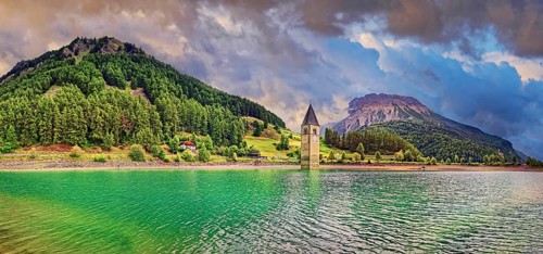 Church tower in Lake Reschen