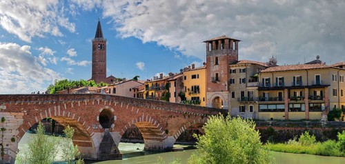 River Adige with the stone bridge Ponte Pietra