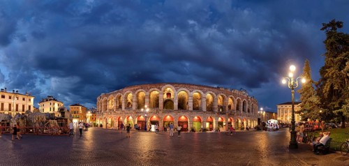 Piazza Bra with Roman amphitheatres Arena di Verona in the evening