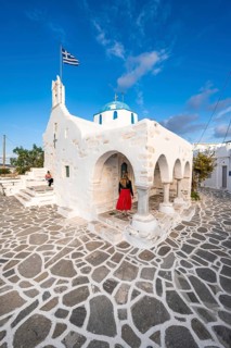 Tourist with red dress