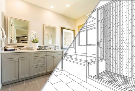 Custom master bathroom design drawing with cross section of finished photo