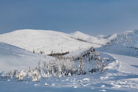 Snow covered mountain pass