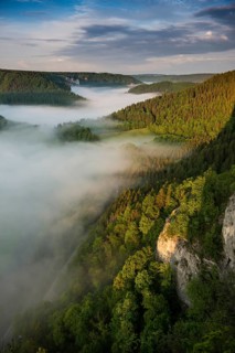 View from Eichfelsen with morning fog