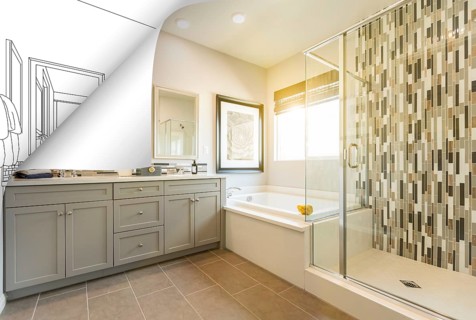Master bathroom photo page corner flipping with drawing behind