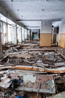 Destroyed interior in the abandoned mining city Kadykchan